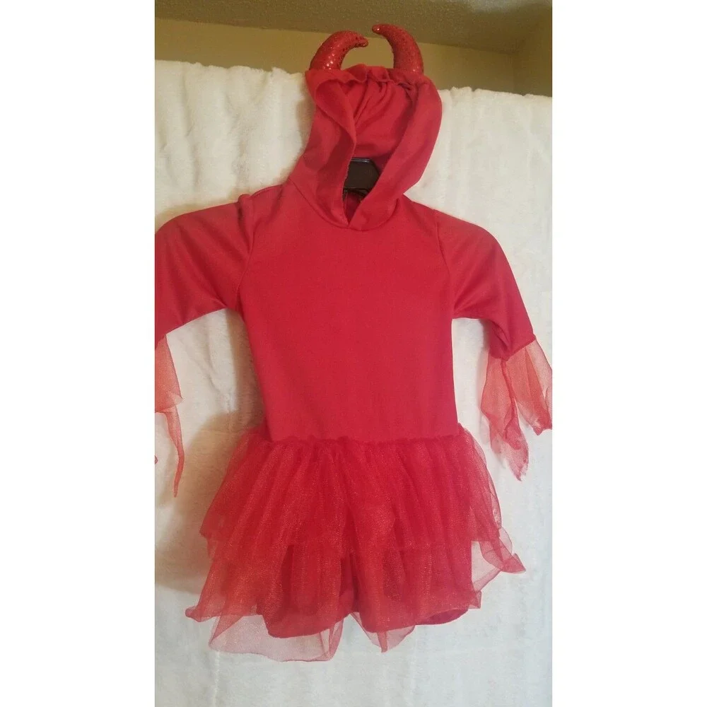 Girls' Target Devil Red Tutu Dress with Attached Horns Size Small (4-6x) - Picture 3 of 11